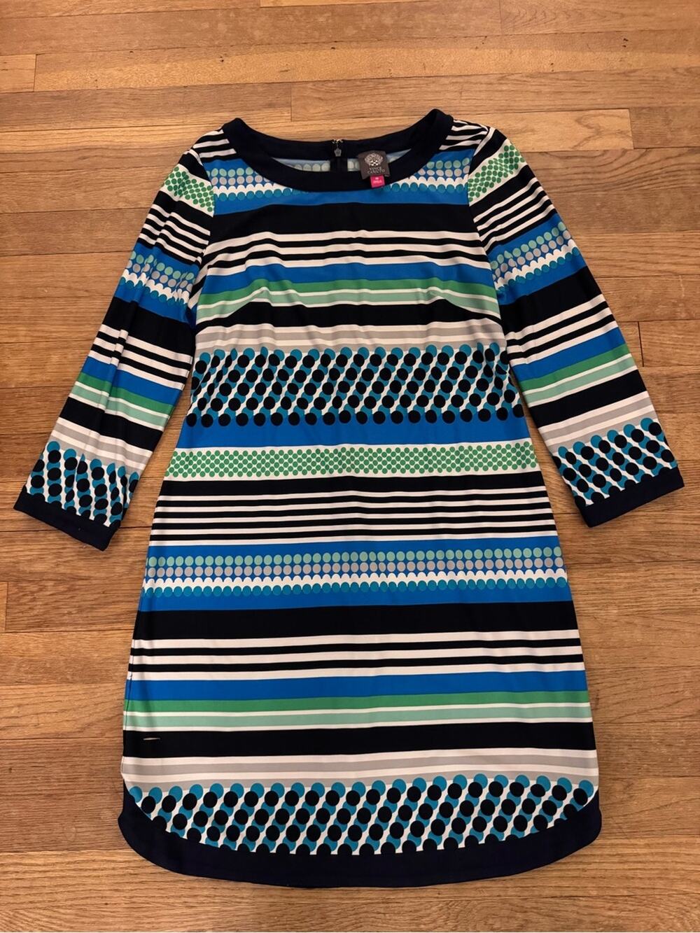 Vince Camuto Women's Blue Multi Color Knee Length Striped Dress - Size 10
 b68